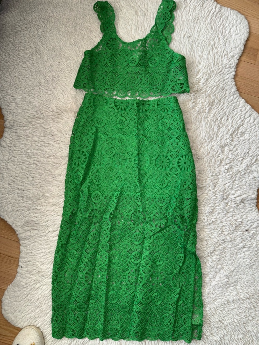 H&M Bright Green Crochet Top and Skirt Set
